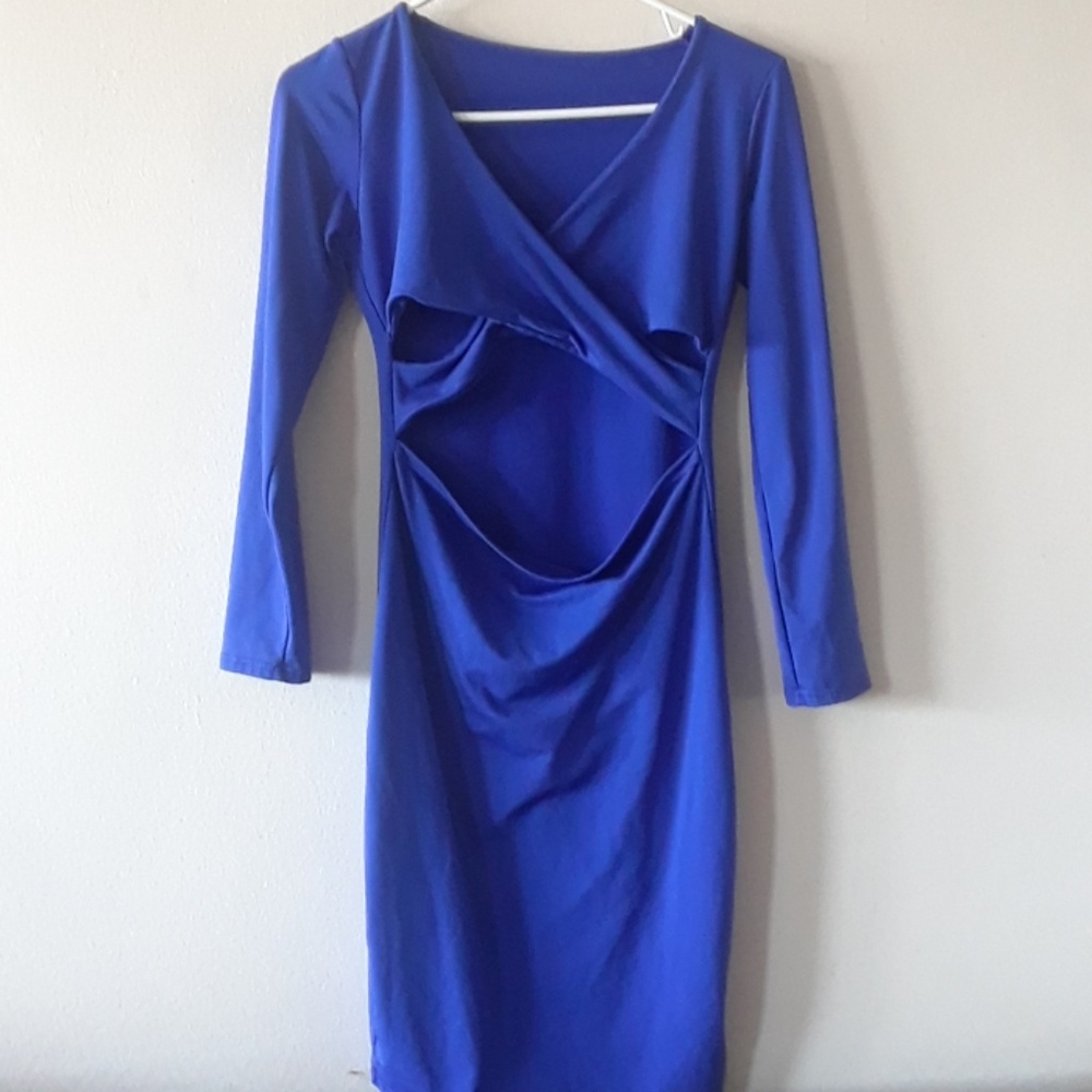 Criss cross bodycon blue dress
